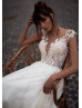 Cap Sleeves Beaded Ivory Lace Tulle Chic Wedding Dress